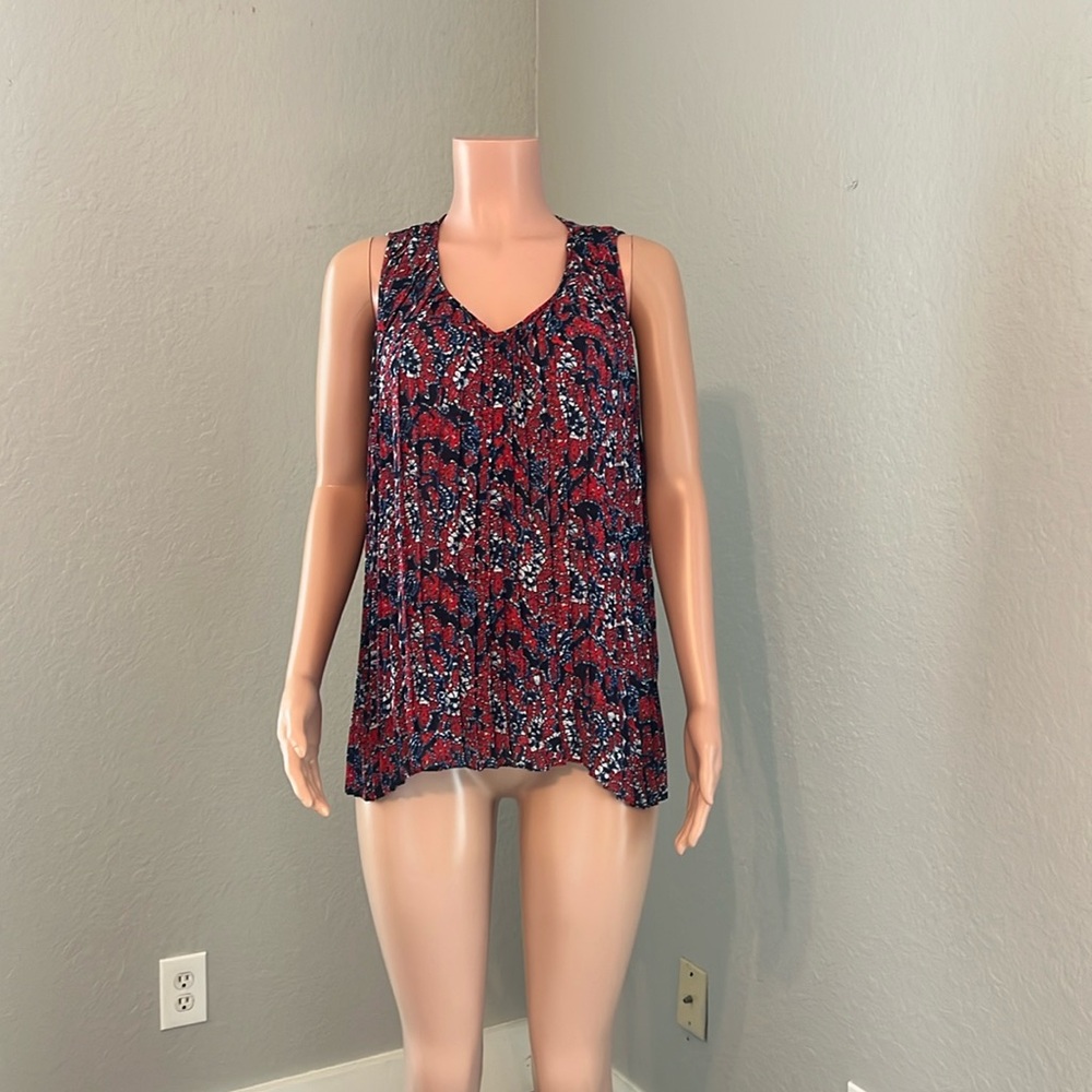 Michael Kors Women's Blue/Red Floral Sleeveless Round Neck Tank Top Medium #131